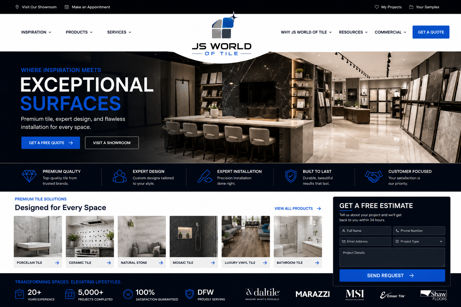 JS World of Tile live homepage