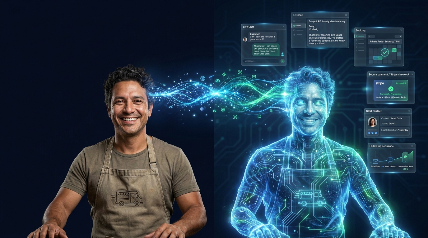 Business owner and their glowing AI twin — Food-truck owner